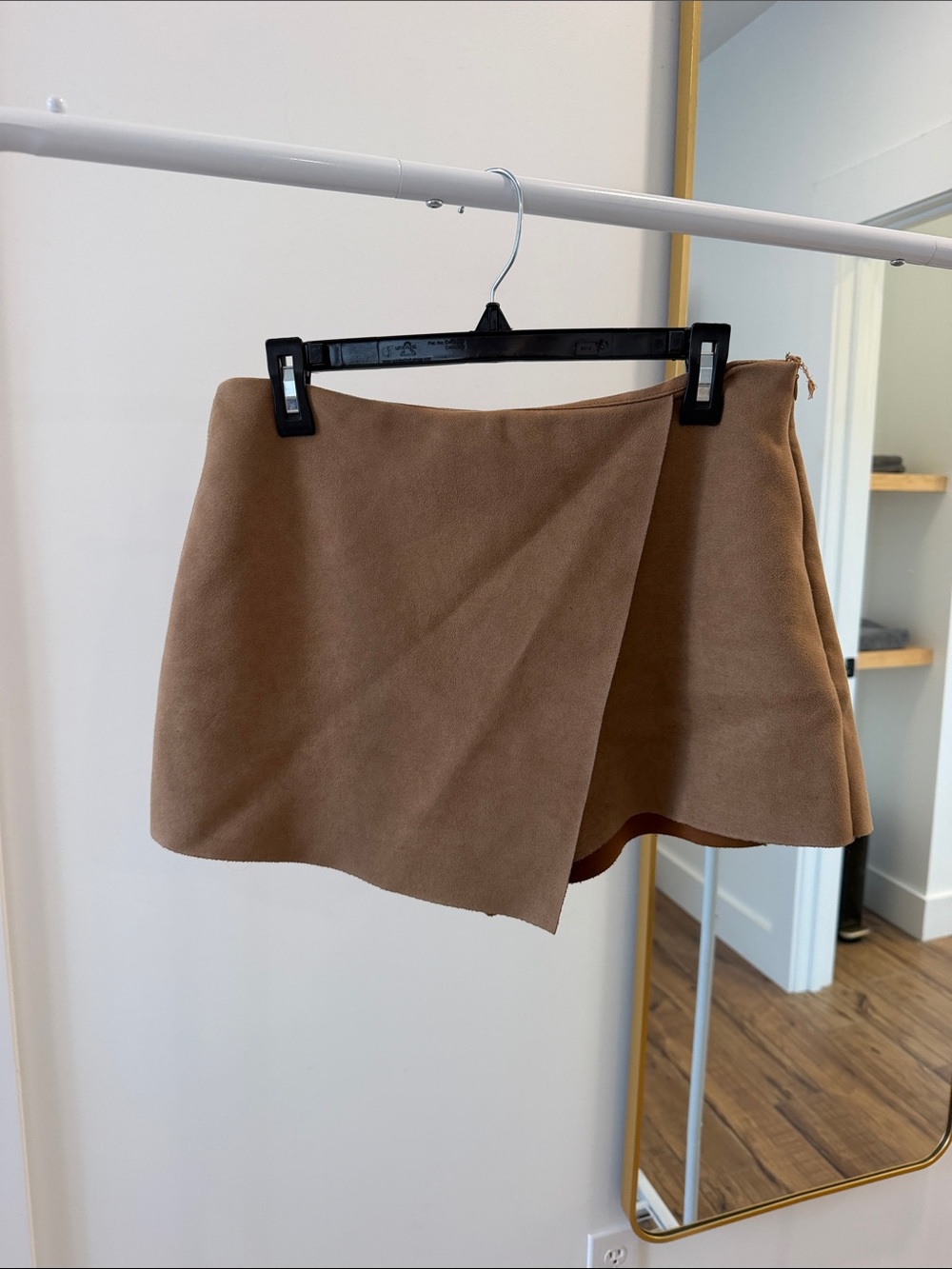 Women's Tan Faux Suede Wrap Mini Skort